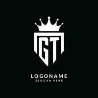 Letter GT logo monogram emblem style with crown shape design template vector