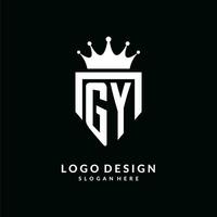 Letter GY logo monogram emblem style with crown shape design template vector