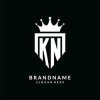 Letter KN logo monogram emblem style with crown shape design template vector