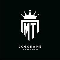 Letter MT logo monogram emblem style with crown shape design template vector