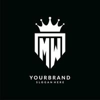 Letter MW logo monogram emblem style with crown shape design template vector