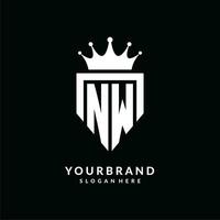 Letter NW logo monogram emblem style with crown shape design template vector