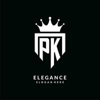 Letter PK logo monogram emblem style with crown shape design template vector