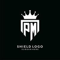 Letter PM logo monogram emblem style with crown shape design template vector
