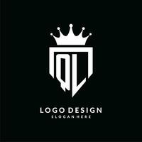 letra ql logo monograma emblema estilo con corona forma diseño modelo vector