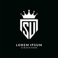Letter SU logo monogram emblem style with crown shape design template vector