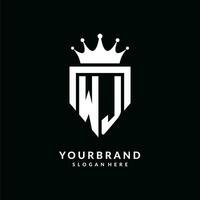 Letter WJ logo monogram emblem style with crown shape design template vector