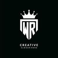 Letter WR logo monogram emblem style with crown shape design template vector