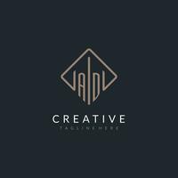 AD initial logo with curved rectangle style design vector
