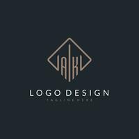 AK initial logo with curved rectangle style design vector