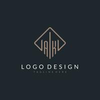 AK initial logo with curved rectangle style design vector