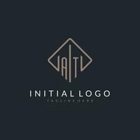 AT initial logo with curved rectangle style design vector