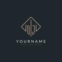 DJ initial logo with curved rectangle style design vector