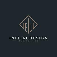 EL initial logo with curved rectangle style design vector