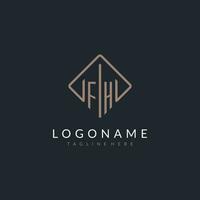 FH initial logo with curved rectangle style design vector