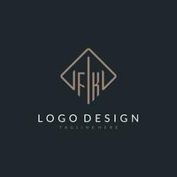 FK initial logo with curved rectangle style design vector