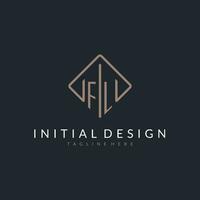 FL initial logo with curved rectangle style design vector