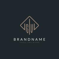 GV initial logo with curved rectangle style design vector