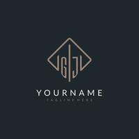 GJ initial logo with curved rectangle style design vector