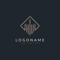 HU initial logo with curved rectangle style design vector