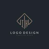 IK initial logo with curved rectangle style design vector