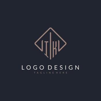 IK initial logo with curved rectangle style design vector