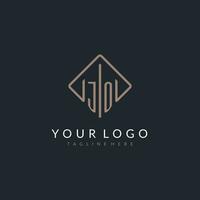 JO initial logo with curved rectangle style design vector