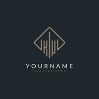 KW initial logo with curved rectangle style design vector
