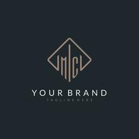 MC initial logo with curved rectangle style design vector