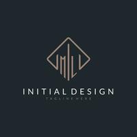 ML initial logo with curved rectangle style design vector