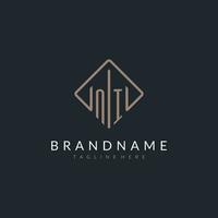NI initial logo with curved rectangle style design vector