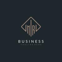 MR initial logo with curved rectangle style design vector