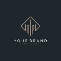 MP initial logo with curved rectangle style design vector