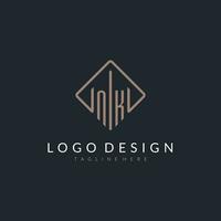 NK initial logo with curved rectangle style design vector