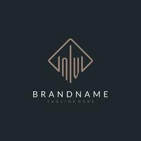 NV initial logo with curved rectangle style design vector