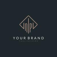 NP initial logo with curved rectangle style design vector