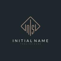 NS initial logo with curved rectangle style design vector