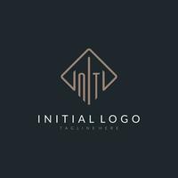NT initial logo with curved rectangle style design vector