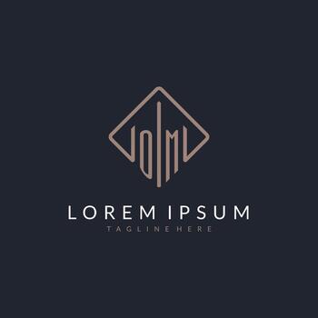 OM initial logo with curved rectangle style design vector