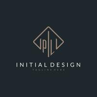 PL initial logo with curved rectangle style design vector