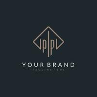 PP initial logo with curved rectangle style design vector