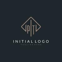 PT initial logo with curved rectangle style design vector