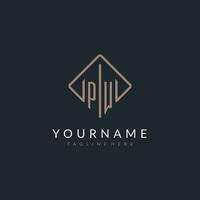 PW initial logo with curved rectangle style design vector