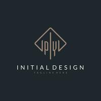 PY initial logo with curved rectangle style design vector