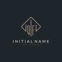 QF initial logo with curved rectangle style design vector
