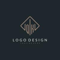 QK initial logo with curved rectangle style design vector