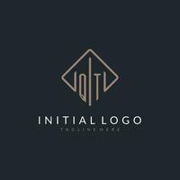 QT initial logo with curved rectangle style design vector