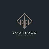 RB initial logo with curved rectangle style design vector