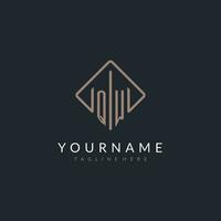 QW initial logo with curved rectangle style design vector
