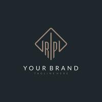 RP initial logo with curved rectangle style design vector